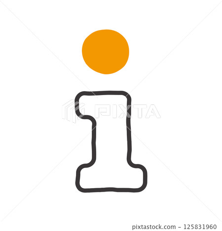 Minimalist hand-drawn illustration of an information symbol, featuring a black lowercase "i" with an orange dot, representing help, guidance, and knowledge. Minimalist hand-drawn illustration of an information symbol, featuring a black lowercase "i" with an orange dot, representing help, guidance, and knowledge. 125831960