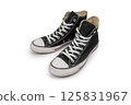 Pair of high black sneakers isolated on white background. 125831967