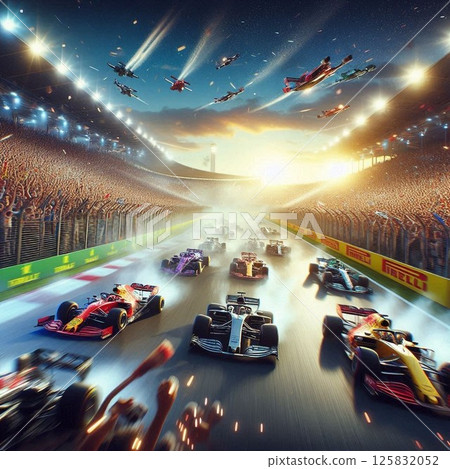 Illustration of a heated F1 race Illustration of a heated F1 race 125832052