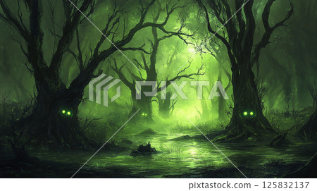 Neon-lit city alley in the rain 125832137