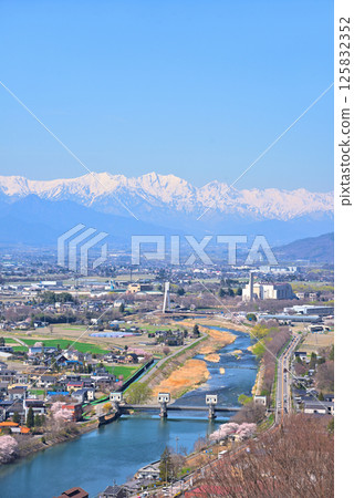 View from Matsumoto City Shiroyama Park: Snow-covered Northern Alps and Matsumoto Basin View from Matsumoto City Shiroyama Park: Snow-covered Northern Alps and Matsumoto Basin 125832352