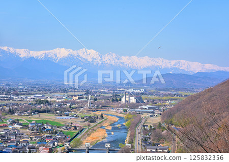 View from Matsumoto City Shiroyama Park: Snow-covered Northern Alps and Matsumoto Basin View from Matsumoto City Shiroyama Park: Snow-covered Northern Alps and Matsumoto Basin 125832356
