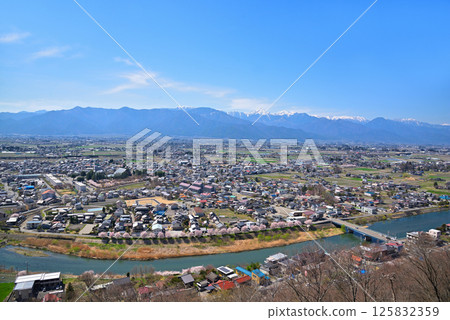 View from Matsumoto City Shiroyama Park: Snow-covered Northern Alps and Matsumoto Basin View from Matsumoto City Shiroyama Park: Snow-covered Northern Alps and Matsumoto Basin 125832359