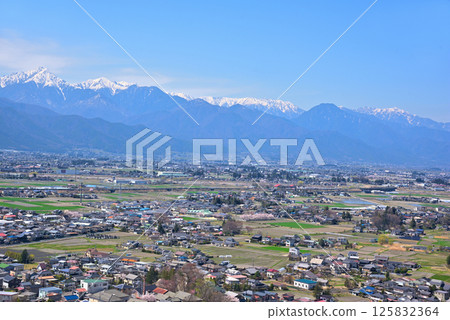 View from Matsumoto City Shiroyama Park: Snow-covered Northern Alps and Matsumoto Basin View from Matsumoto City Shiroyama Park: Snow-covered Northern Alps and Matsumoto Basin 125832364