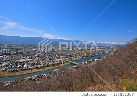 View from Matsumoto City Shiroyama Park: Snow-covered Northern Alps and Matsumoto Basin View from Matsumoto City Shiroyama Park: Snow-covered Northern Alps and Matsumoto Basin 125832367