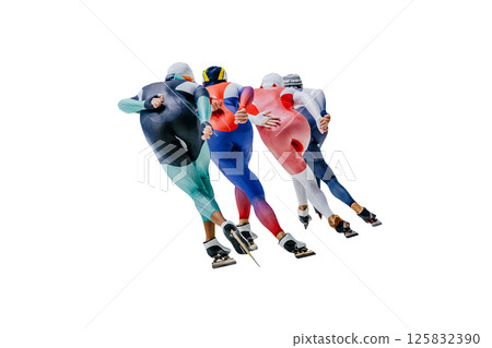 training speed skating group athletes, cut out on white background training speed skating group athletes, cut out on white background 125832390