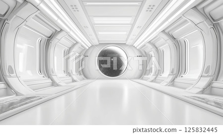 Futuristic showroom, spaceship interior Futuristic showroom, spaceship interior 125832445