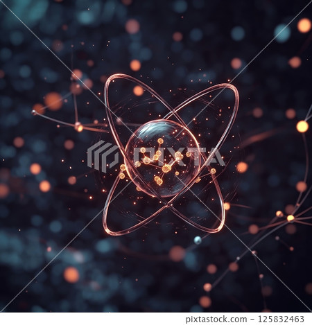 Atom with rotating electrons, energy and matter concept background 125832463