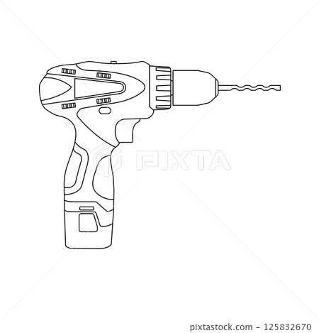 Hand Drill Outline Icon Illustration on Isolated White Background 125832670
