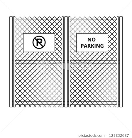 Metal Fence with No Parking Sign Outline Icon Illustration on Isolated White Background Metal Fence with No Parking Sign Outline Icon Illustration on Isolated White Background 125832687
