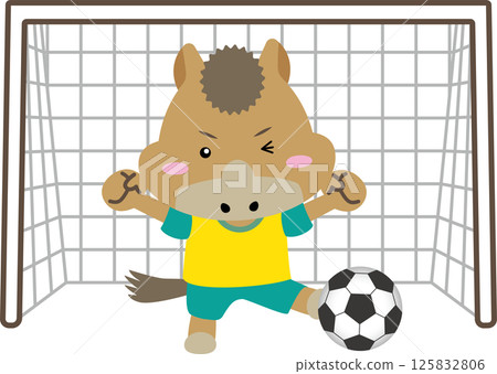 [Guardian of the Year of the Horse, Striker] Illustration of a soccer horse kicking the ball acrobatically | Zodiac, Sports, Characters 125832806