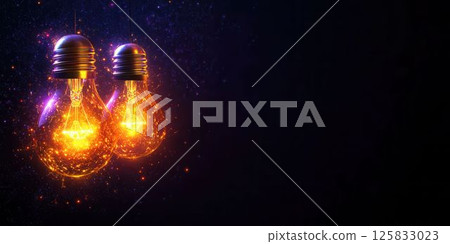 Vibrant Light Bulbs with Glowing Particles against a Dark Background 125833023