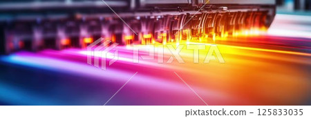 Advanced Technology in Action with Colorful Ink Flowing from Printing Machine 125833035