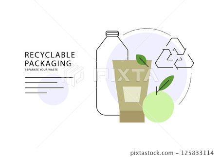 Recyclable packaging and waste separation. Eco friendly lifestyle. Presentation slide Recyclable packaging and waste separation. Eco friendly lifestyle. Presentation slide 125833114