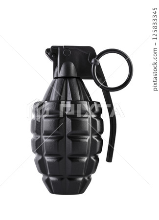 Black hand grenade isolated on white background with clipping path Black hand grenade isolated on white background with clipping path 125833345