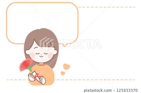 Mother's Day card with speech bubble illustration of a woman holding a carnation 125833370
