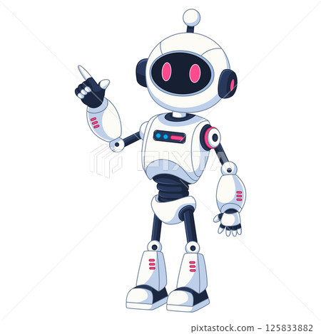 Cute white robot cartoon pointing at something Cute white robot cartoon pointing at something 125833882