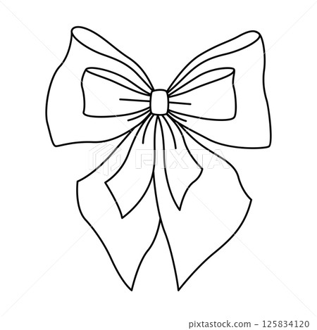 Satin bow illustration. Ribbon with knot for gift card and design. 125834120