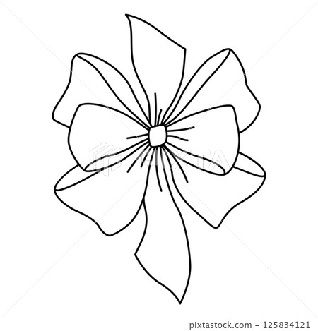 Satin bow illustration. Ribbon with knot for gift card and design. Satin bow illustration. Ribbon with knot for gift card and design. 125834121