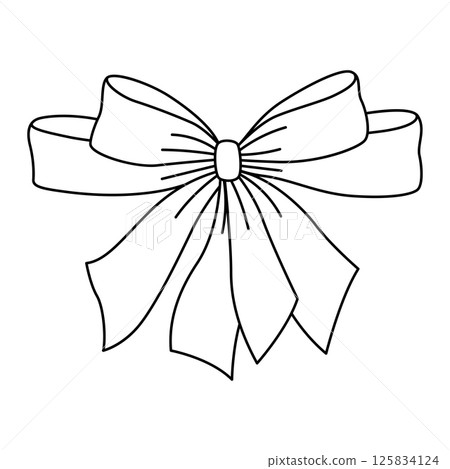 Satin bow illustration. Ribbon with knot for gift card and design. 125834124