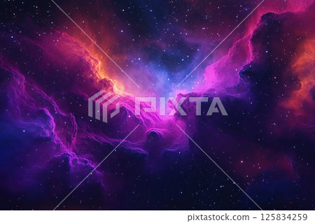 Vibrant galactic nebula with cosmic colors in outer space scene 125834259