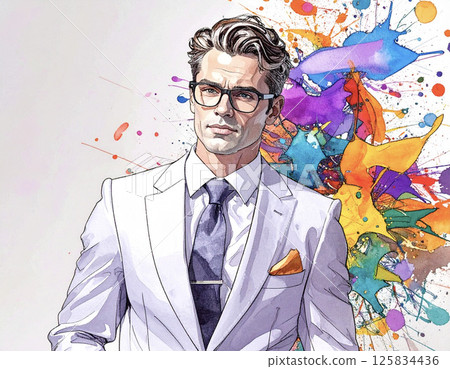Watercolor painting of a man in a suit 125834436