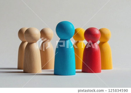 Minimalistic composition of wooden figures for teamwork and diversity concepts 125834590