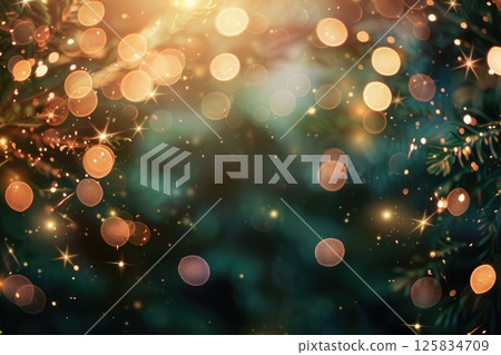 Enchanting Forest Bokeh Lights Background in Vivid Colors 125834709