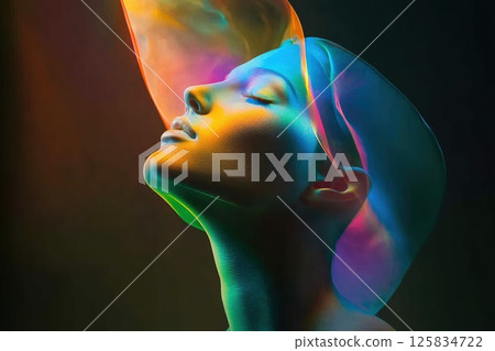 Colorful surreal portrait of woman in abstract light 125834722