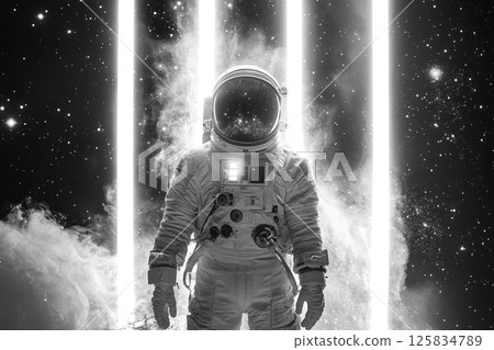 Celestial exploration: astronaut in cosmic light for sci-fi design 125834789