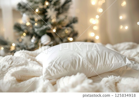 Cozy Bedroom Ambience with Plush Pillows and Warm String Lights Cozy Bedroom Ambience with Plush Pillows and Warm String Lights 125834918