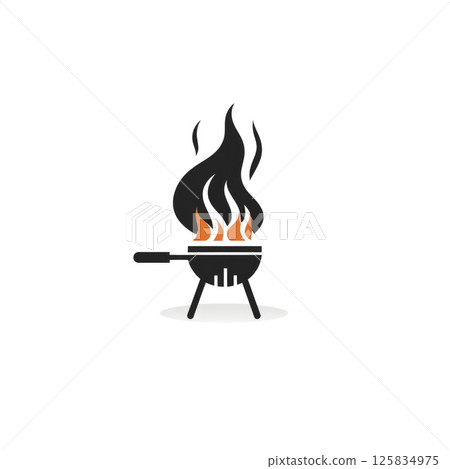 Simple graphic logo of bbq with fire on white background. 125834975