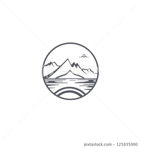 minimalistic graphic logo of adventure tourism on white background 125835000