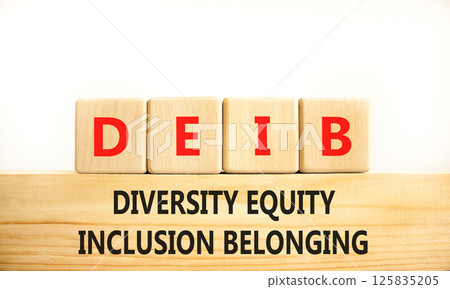 DEIB diversity equity inclusion belonging symbol. Concept words DEIB diversity equity inclusion belonging on blocks. Beautiful white background. Business diversity equity inclusion belonging concept. DEIB diversity equity inclusion belonging symbol. Concept words DEIB diversity equity inclusion belonging on blocks. Beautiful white background. Business diversity equity inclusion belonging concept. 125835205
