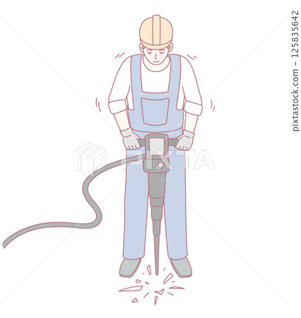 A Construction Worker is Actively Operating a Pneumatic Jackhammer in Full Action Mode A Construction Worker is Actively Operating a Pneumatic Jackhammer in Full Action Mode 125835642