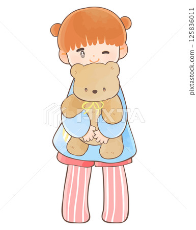 Kindergarten girl holding a teddy bear 125836011