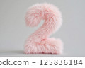 Fluffy pink number two against gray background 125836184