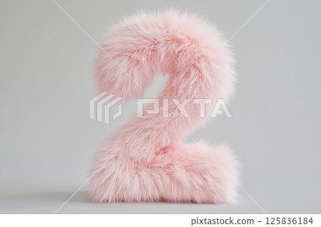 Fluffy pink number two against gray background 125836184