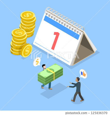 3D Isometric Flat Vector Illustration of Salary Payment Date, Financial Bill Calendar 125836370