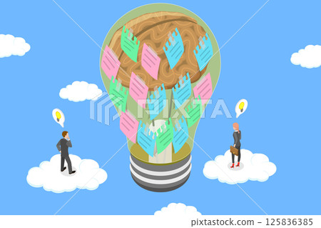 3D Isometric Flat Vector Illustration of Brainstorming, Finding the Best Solution 125836385