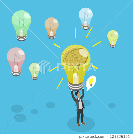 3D Isometric Flat Vector Illustration of Innovative Process With Critical Thinking, Gathering Ideas And Selecting The Ideal One 3D Isometric Flat Vector Illustration of Innovative Process With Critical Thinking, Gathering Ideas And Selecting The Ideal One 125836395