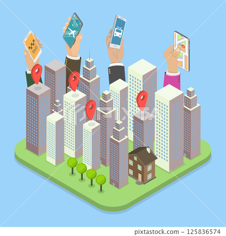 3D Isometric Flat Vector Illustration of Smart City Transportation, Technology IOT 125836574