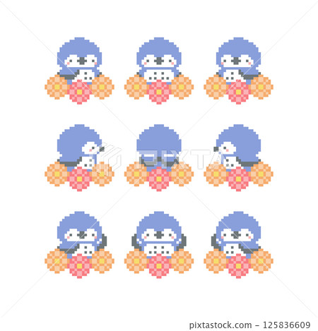 花朵和藍色貓頭鷹的像素藝術 花朵和藍色貓頭鷹的像素藝術 125836609