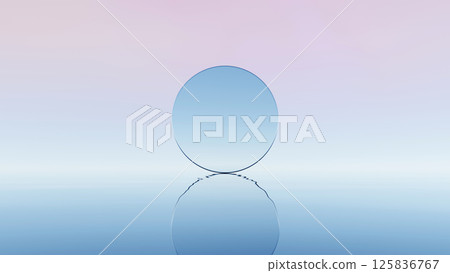 3D render, Futuristic surreal floating circle mirror that reflected on calm pastel sea horizon background 3D render, Futuristic surreal floating circle mirror that reflected on calm pastel sea horizon background 125836767