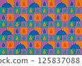Seamless pattern with umbrellas and rain drops 125837088