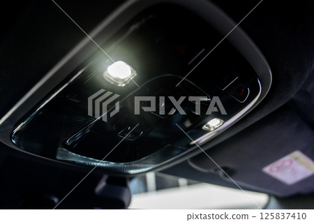 Modern Vehicle Overhead Control Panel Featuring Advanced Safety and Convenience Features Modern Vehicle Overhead Control Panel Featuring Advanced Safety and Convenience Features 125837410