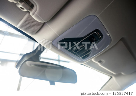 Modern Vehicle Overhead Control Panel Featuring Advanced Safety and Convenience Features 125837417