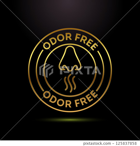 Odor control icon design illustration. Anti bad smell icon, Odor free label badge in gold color style 125837858