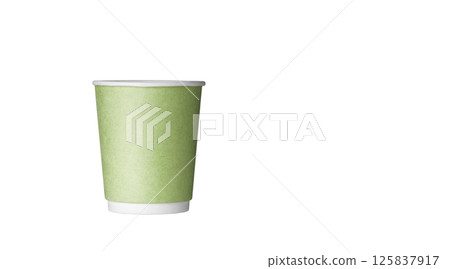 cardboard glass of green color, for coffee or tea on an isolated white background 125837917