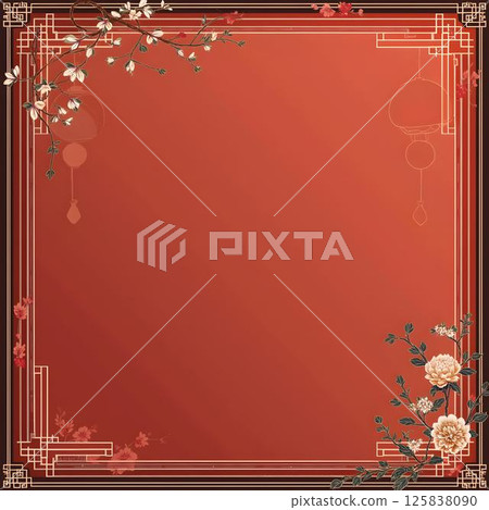 Classic Chinese Frame with Red Backdrop Classic Chinese Frame with Red Backdrop 125838090